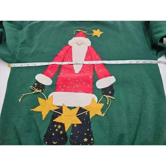 Vtg Jerzees Homemade Women's L Green Santa Applique Holiday Crewneck Sweater - Picture 8 of 11